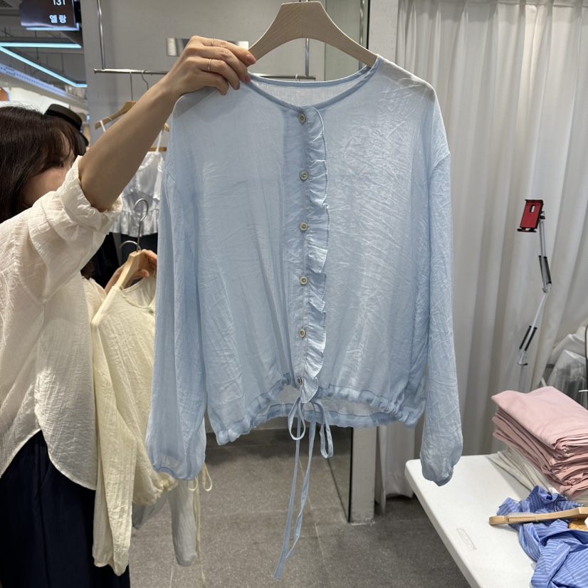 ELAN韓國東大門直郵女士新款26夏季推薦襯衫蕾絲衫褶皺寬松ELAN襯衫/蕾絲衫圖色2