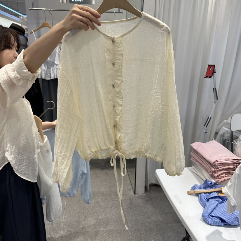 ELAN韓國東大門直郵女士新款26夏季推薦襯衫蕾絲衫褶皺寬松ELAN襯衫/蕾絲衫圖色3