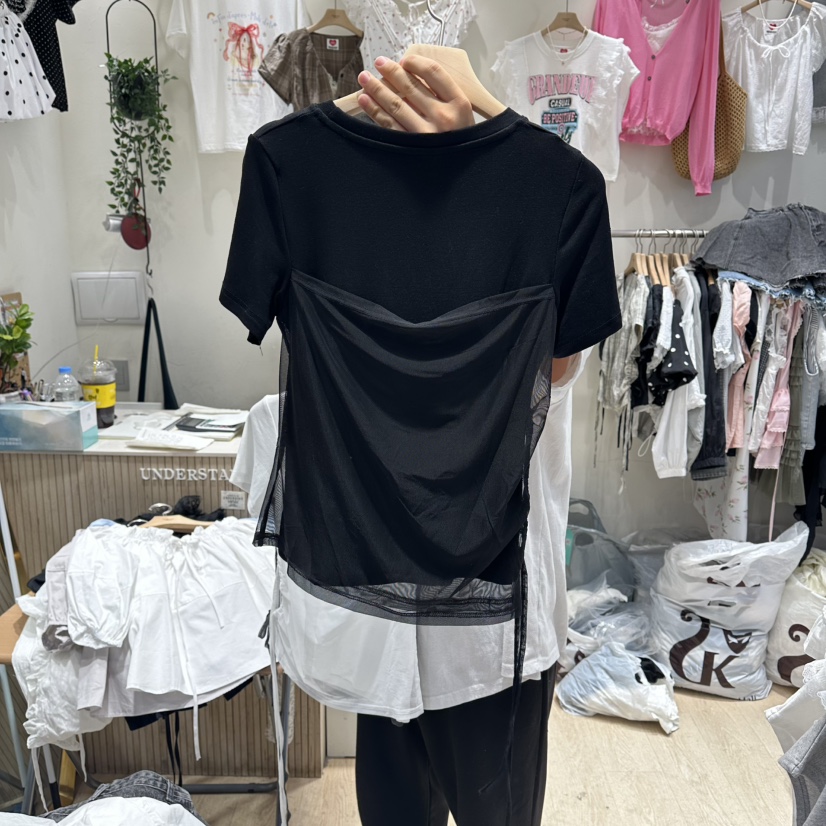UNDERSTAR_VINTAGE韓國東大門直郵女士新品26春夏襯衫蕾絲衫褶皺雙層UNDERSTAR_VINTAGE襯衫/蕾絲衫