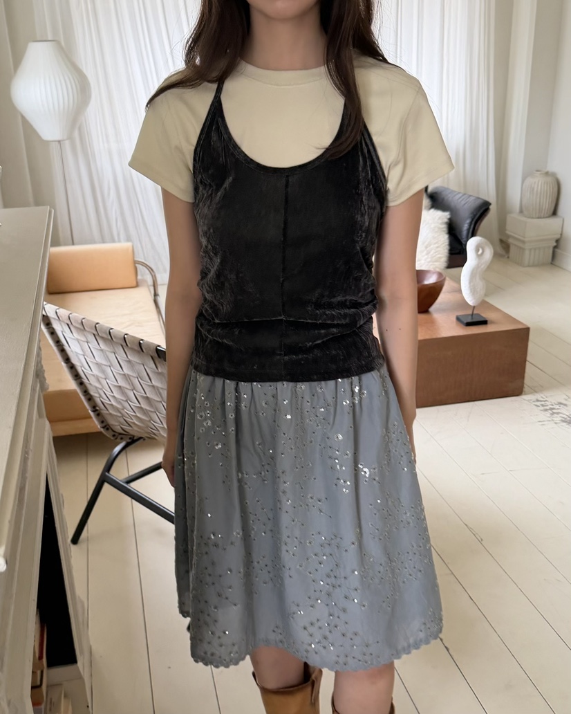 PEBBLE韓國東大門直郵女士新品時尚吊帶背心天鵝絨網眼無袖PEBBLE吊帶/背心