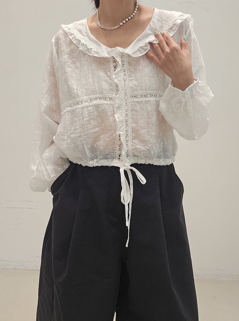 NEOUL東大門實拍韓國女裝新品時尚熱賣職業人氣襯衫蕾絲衫NEOUL/ahin雙領標簽襯衫/蕾絲衫