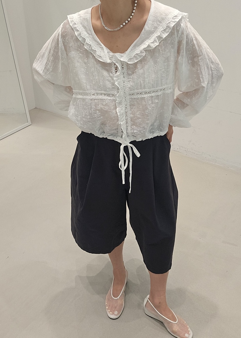 NEOUL東大門實拍韓國女裝新品時尚熱賣職業人氣襯衫蕾絲衫NEOUL/ahin雙領標簽襯衫/蕾絲衫