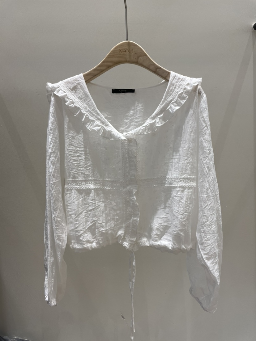 NEOUL東大門實拍韓國女裝新品時尚熱賣職業人氣襯衫蕾絲衫NEOUL/ahin雙領標簽襯衫/蕾絲衫