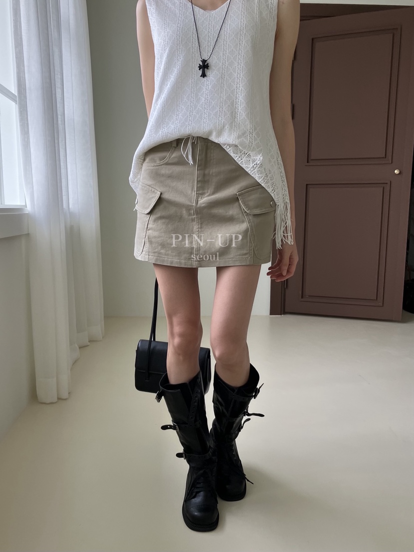 PIN-UP韓國直郵實拍女裝新款26夏季熱賣人氣推薦短裙口袋PIN-UP短裙
