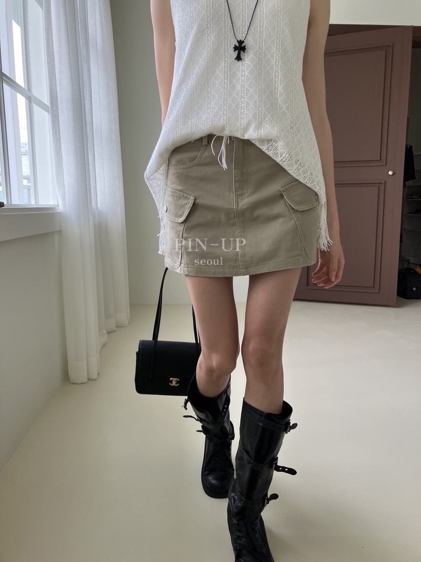 PIN-UP韓國直郵實拍女裝新款26夏季熱賣人氣推薦短裙口袋PIN-UP短裙