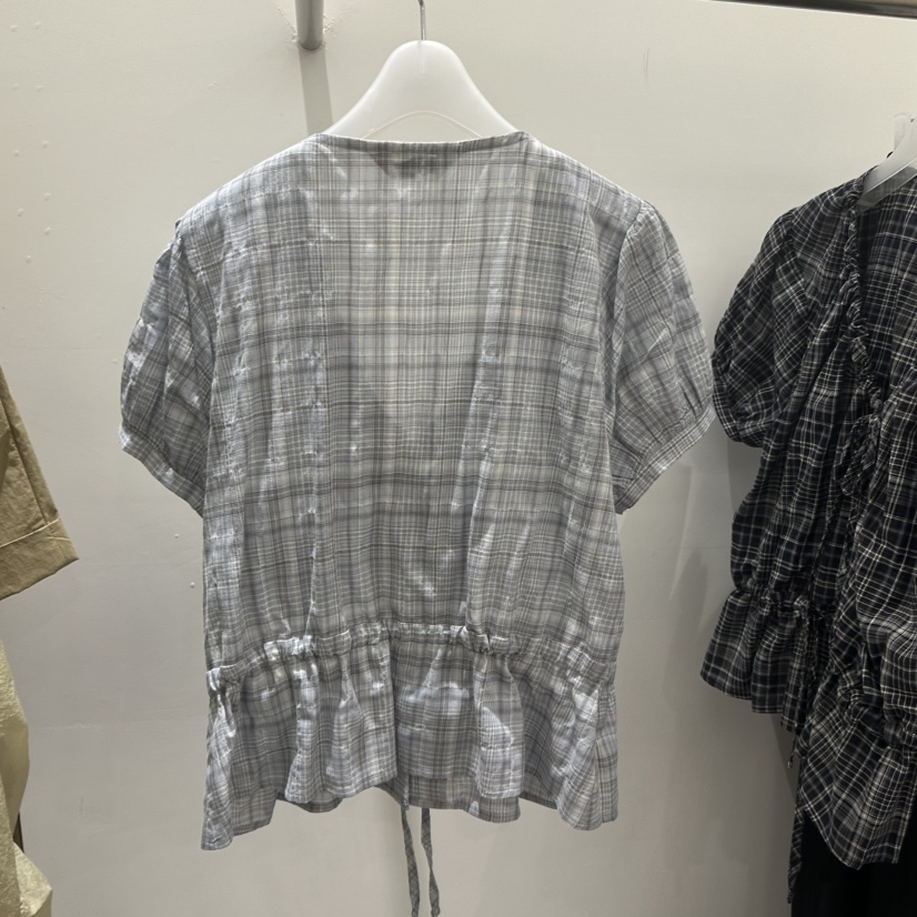 GALLERY-P韓國東大門代購女士新品熱賣26春夏襯衫蕾絲衫格紋GALLERY-P襯衫/蕾絲衫