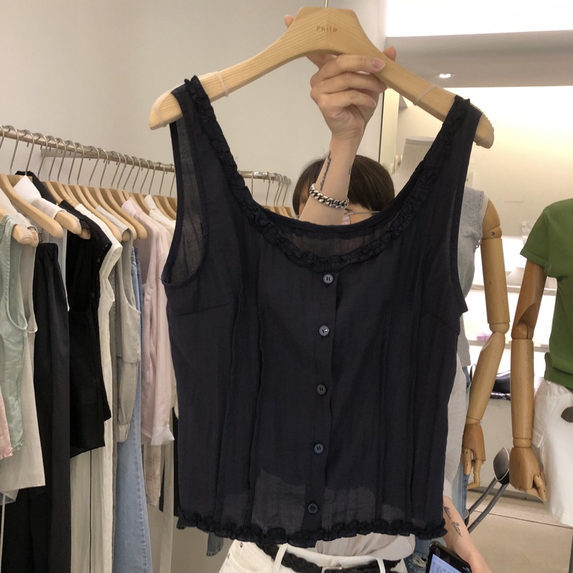 PHILO韓國東大門直郵女士新款熱賣26夏季吊帶背心荷葉邊無袖PHILO吊帶/背心圖色3