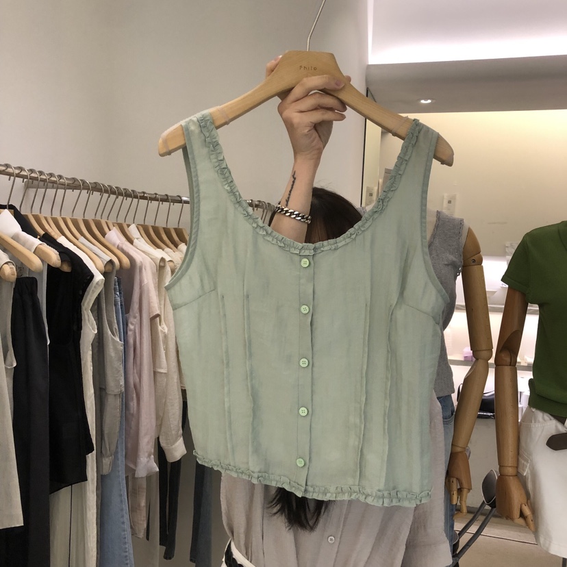 PHILO韓國東大門直郵女士新款熱賣26夏季吊帶背心荷葉邊無袖PHILO吊帶/背心圖色4