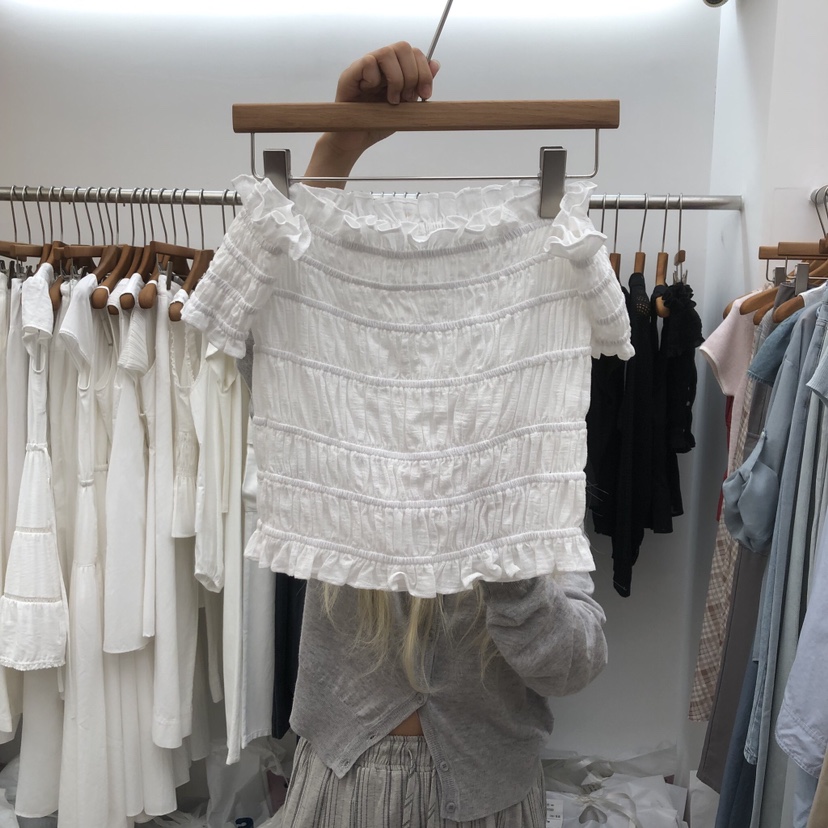 DRESS ROOM韓國直郵女裝新款休閑26夏季職業T恤褶皺露肩DRESS ROOMT恤