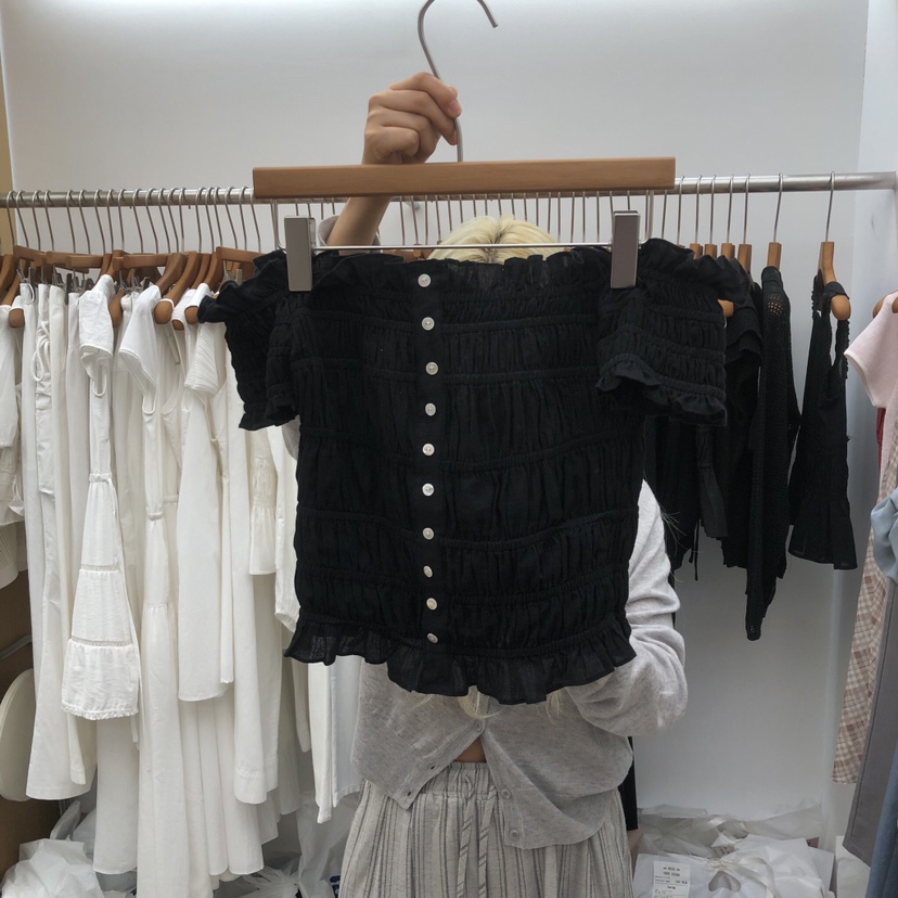 DRESS ROOM韓國直郵女裝新款休閑26夏季職業T恤褶皺露肩DRESS ROOMT恤圖色3