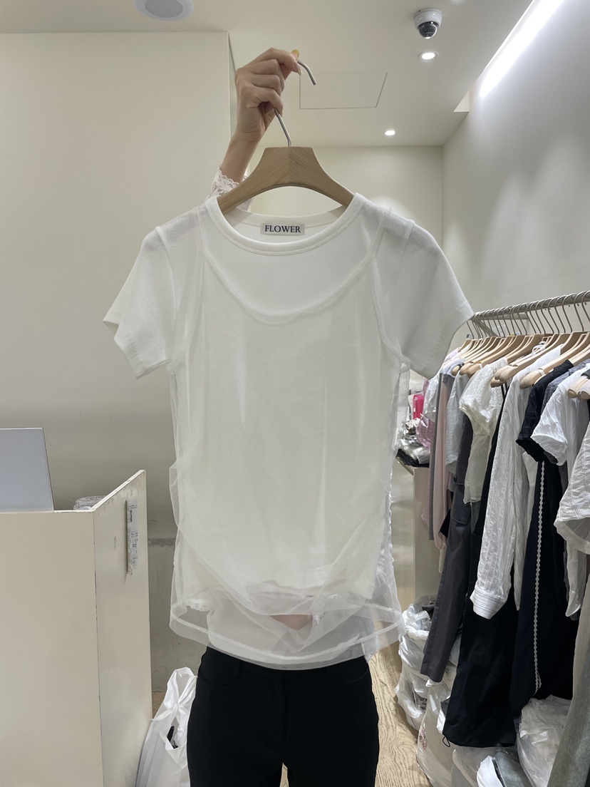 FLOWER-L韓國東大門直郵女裝新品26夏季職業休閑T恤假兩件FLOWER-LT恤圖色1