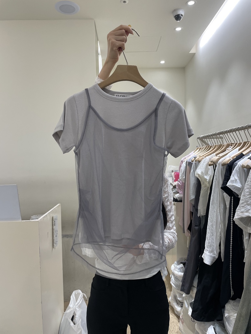FLOWER-L韓國東大門直郵女裝新品26夏季職業休閑T恤假兩件FLOWER-LT恤圖色2