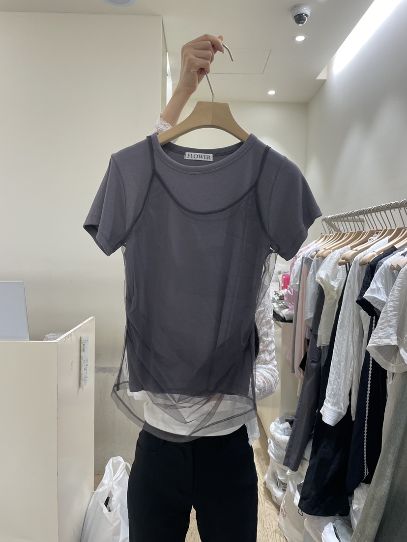 FLOWER-L韓國東大門直郵女裝新品26夏季職業休閑T恤假兩件FLOWER-LT恤圖色3