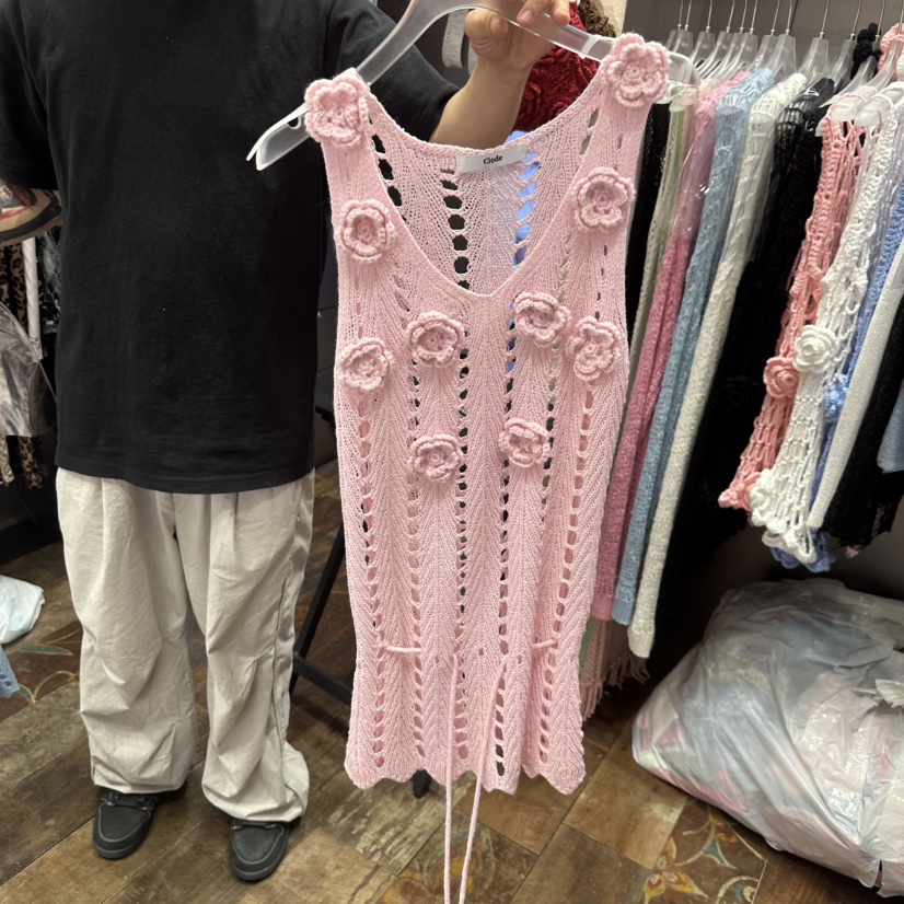 CLODE韓國代購女士新款熱賣26夏季休閑時尚吊帶背心花朵鏤空CLODE吊帶/背心圖色3