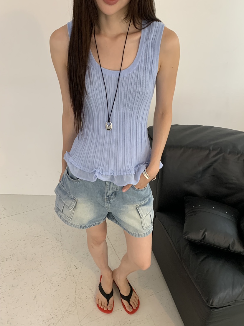 RIVER RAIN韓國代購女裝新品職業休閑吊帶背心無袖針織衫RIVER RAIN吊帶/背心