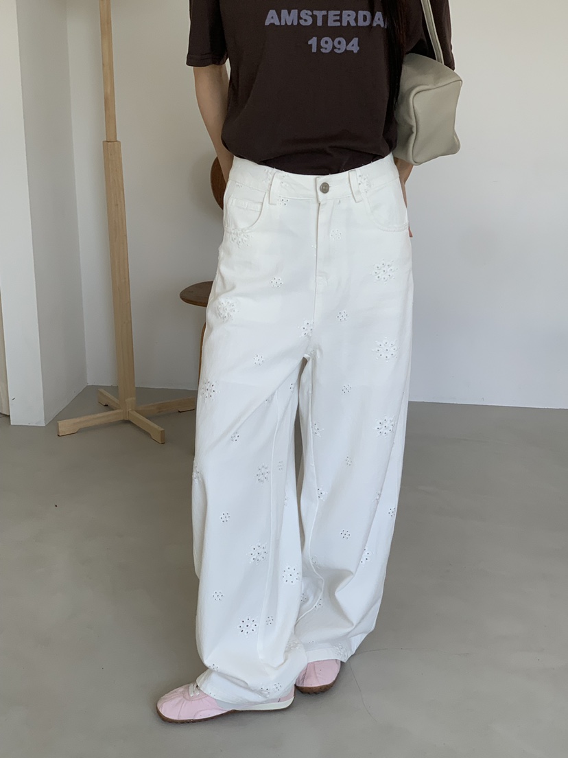 RIVER RAIN東大門實拍韓國女士新品26春夏休閑褲蕾絲鏤空RIVER RAIN休閑褲