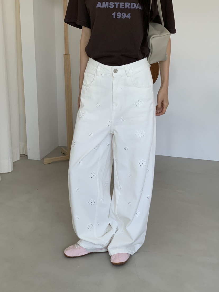 RIVER RAIN東大門實拍韓國女士新品26春夏休閑褲蕾絲鏤空RIVER RAIN休閑褲