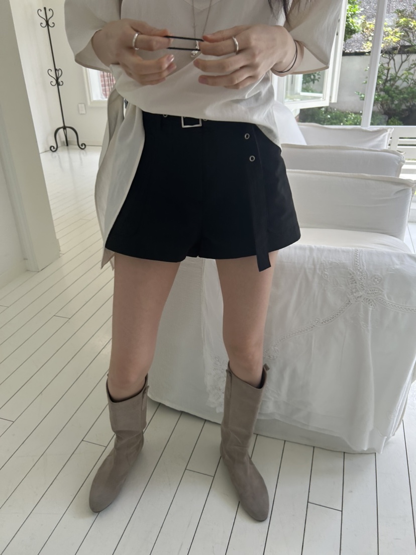 ME MO東大門實拍韓國女士新款職業26夏季短褲含腰帶鏤空ME MO短褲