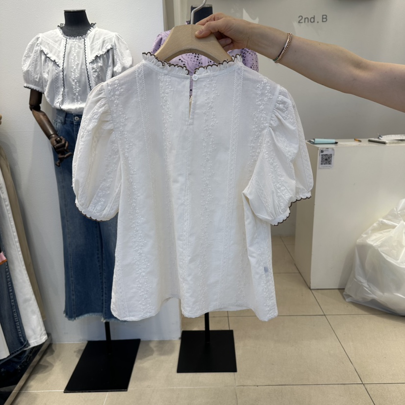 2nd B-S韓國東大門直郵女士新品時尚26夏季襯衫蕾絲衫刺繡2nd B-S襯衫/蕾絲衫