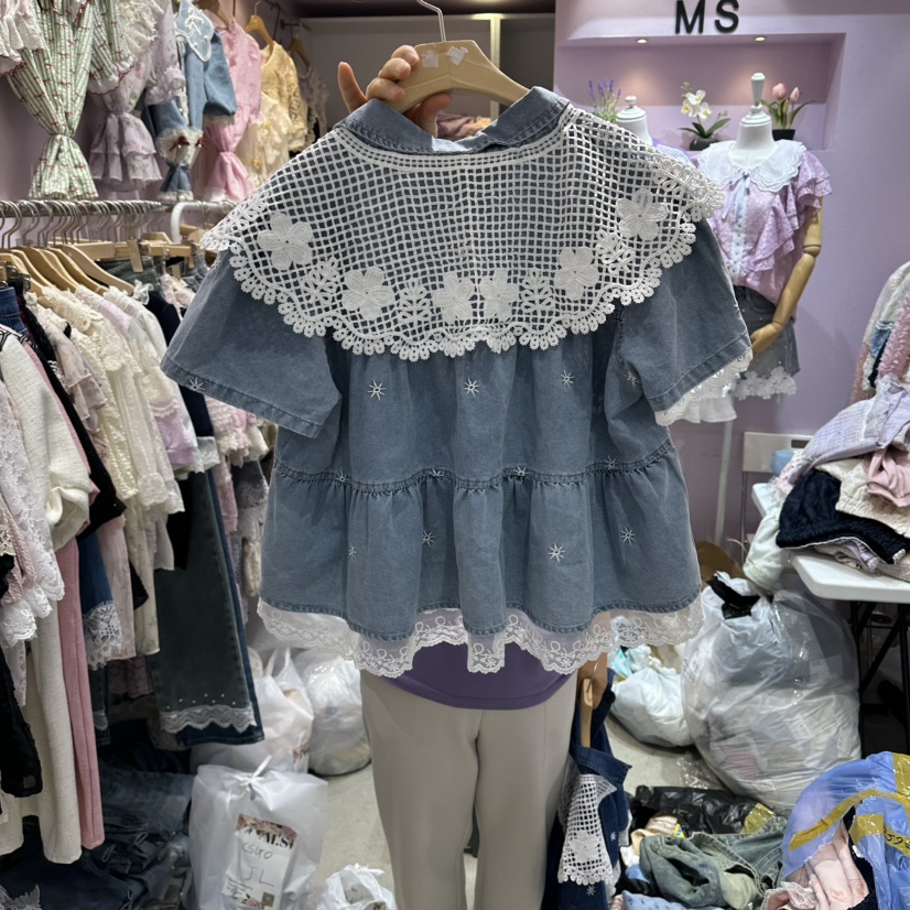 MS韓國東大門直郵女裝新品26夏季時尚26春夏熱賣襯衫蕾絲衫MS襯衫/蕾絲衫