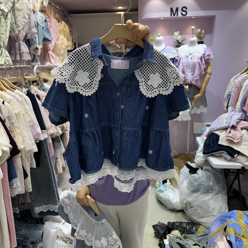MS韓國東大門直郵女裝新品26夏季時尚26春夏熱賣襯衫蕾絲衫MS襯衫/蕾絲衫圖色2
