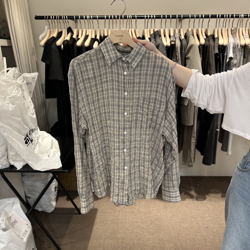 LE BUTTER韓國東大門代購女士新品26春夏襯衫蕾絲衫格子LE BUTTER襯衫/蕾絲衫圖色1