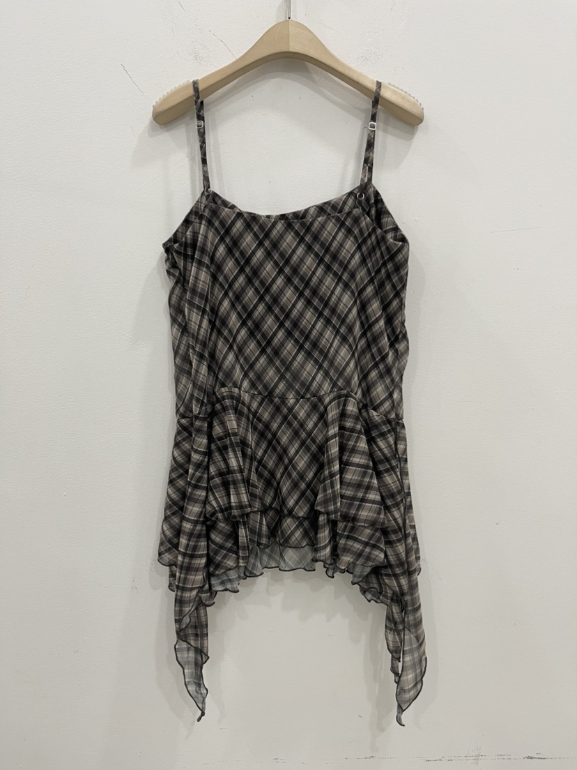 REIZ韓國東大門代購女裝新品人氣26春夏吊帶背心格子雪紡REIZ吊帶/背心
