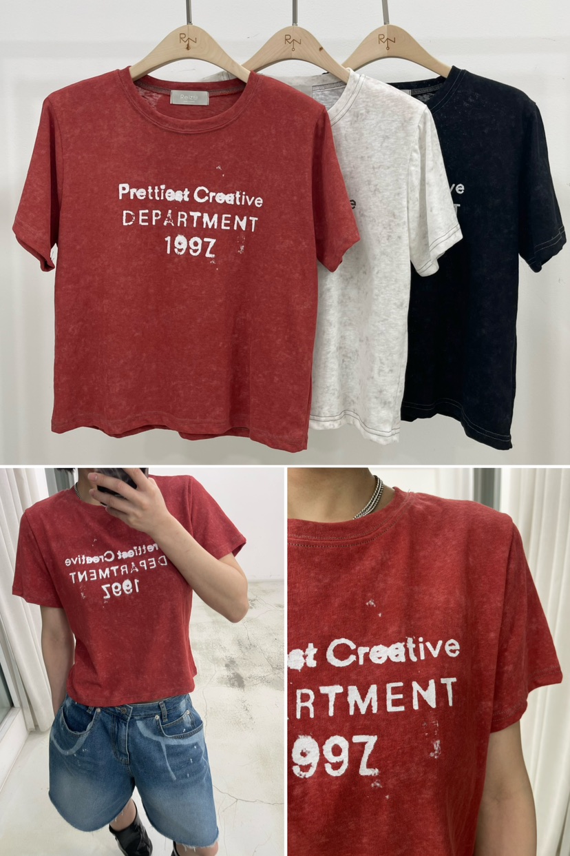 REIZ韓國直郵實拍女裝新款時尚熱賣職業人氣休閑T恤染色亞麻REIZT恤