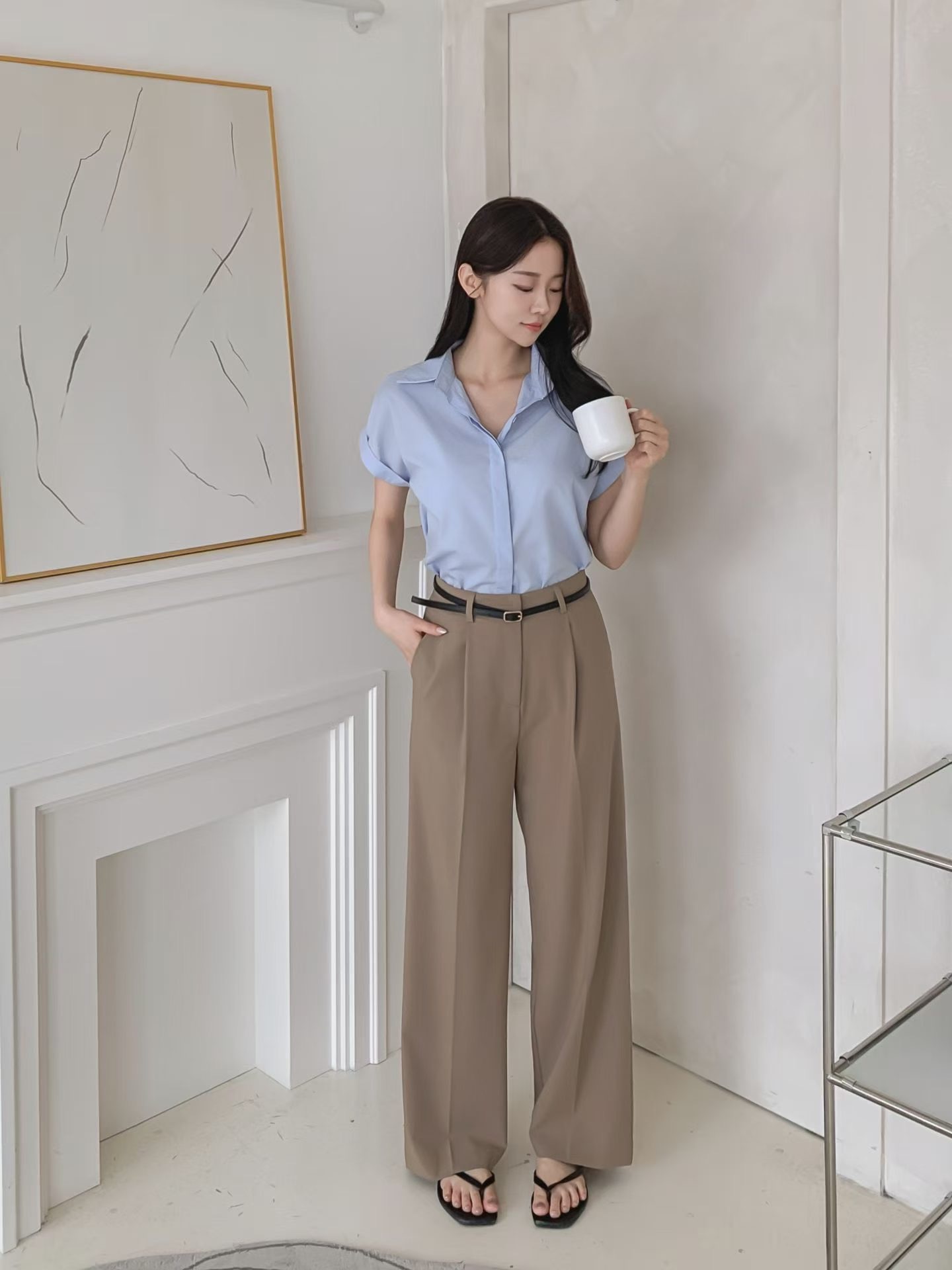 MANGO韓國東大門代購女裝新款時尚休閑熱賣休閑褲不含腰帶MANGO休閑褲