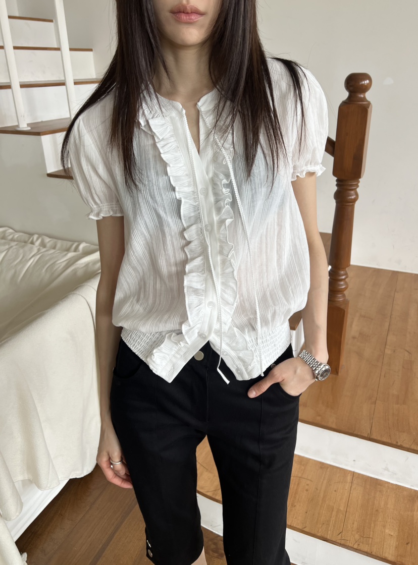 NOVUS韓國代購女士新款26夏季職業26春夏人氣時尚襯衫蕾絲衫NOVUS襯衫/蕾絲衫