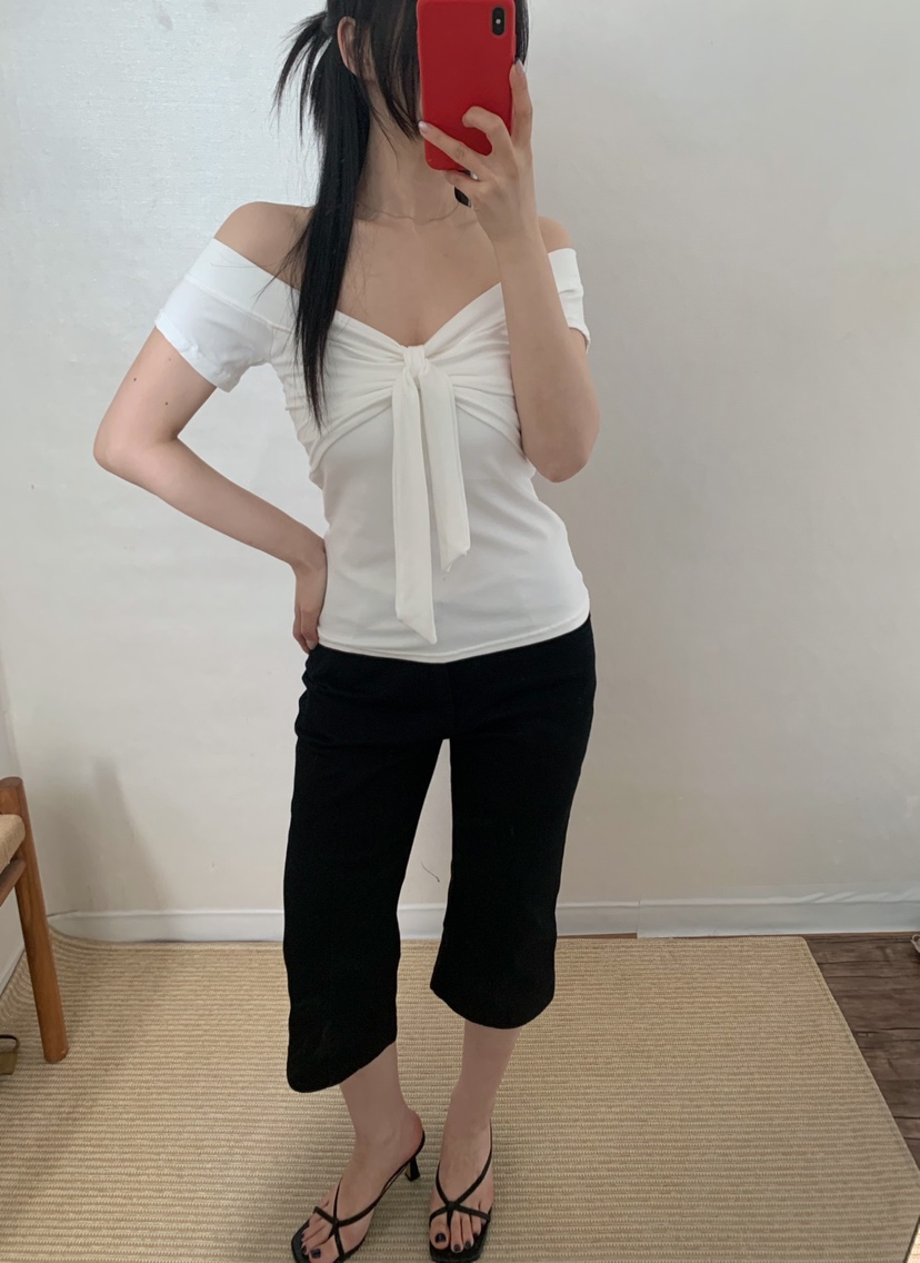 TWENTY FOUR SEVEN24-7韓國直郵實拍女士新品26夏季T恤扭曲絲帶TEWNTY FOUR SEVEN24-7T恤