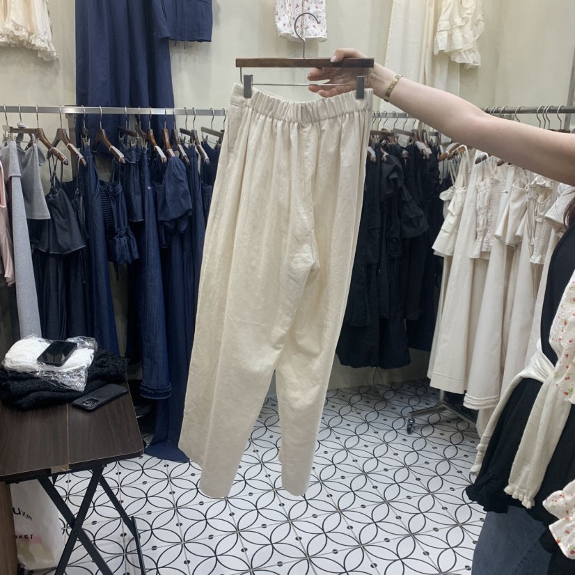 BAMBOLINA韓國直郵女士新品26春夏時尚休閑人氣休閑褲亞麻BAMBOLINA休閑褲