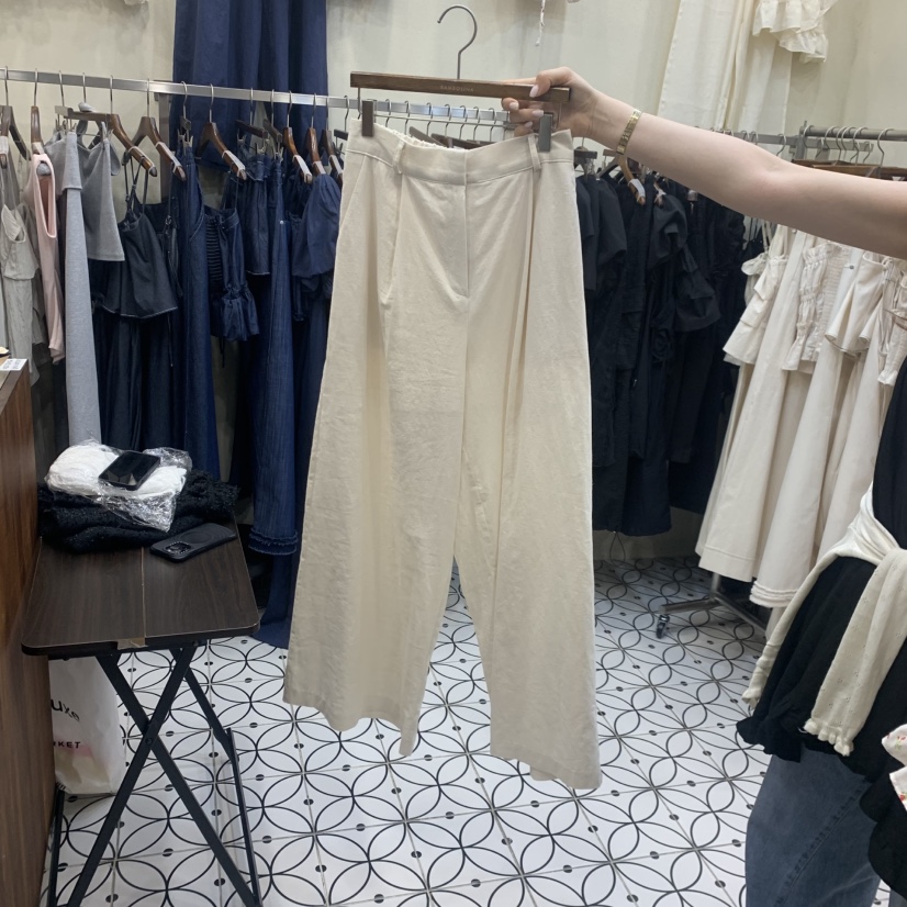 BAMBOLINA韓國直郵女士新品26春夏時尚休閑人氣休閑褲亞麻BAMBOLINA休閑褲圖色1
