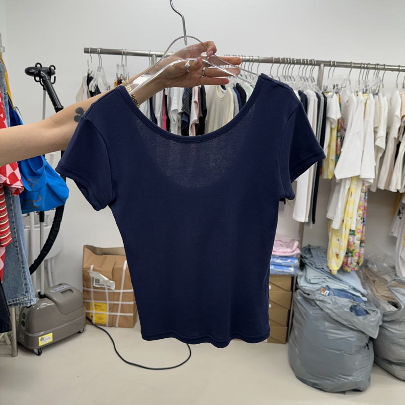 TOPDRESSING韓國代購女裝新款26春夏休閑人氣時尚職業T恤TOPDRESSINGT恤圖色4深藍色