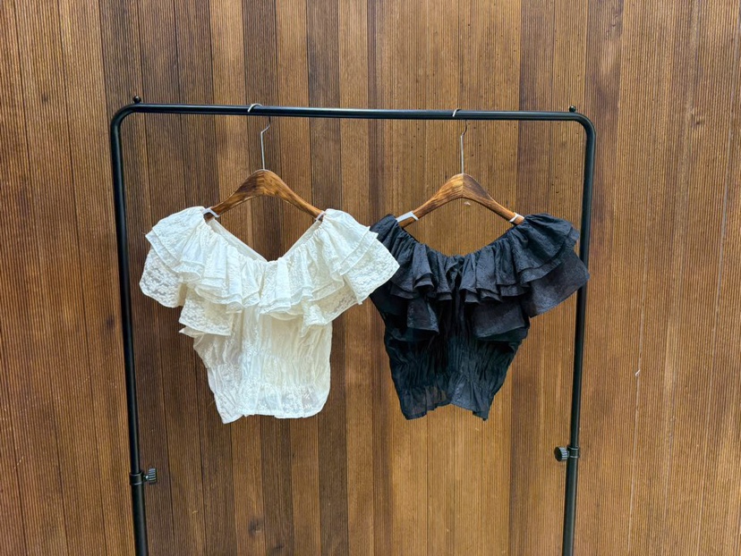 2TWO MOON韓國代購女士新品26夏季26春夏襯衫蕾絲衫褶皺2TWO MOON襯衫/蕾絲衫