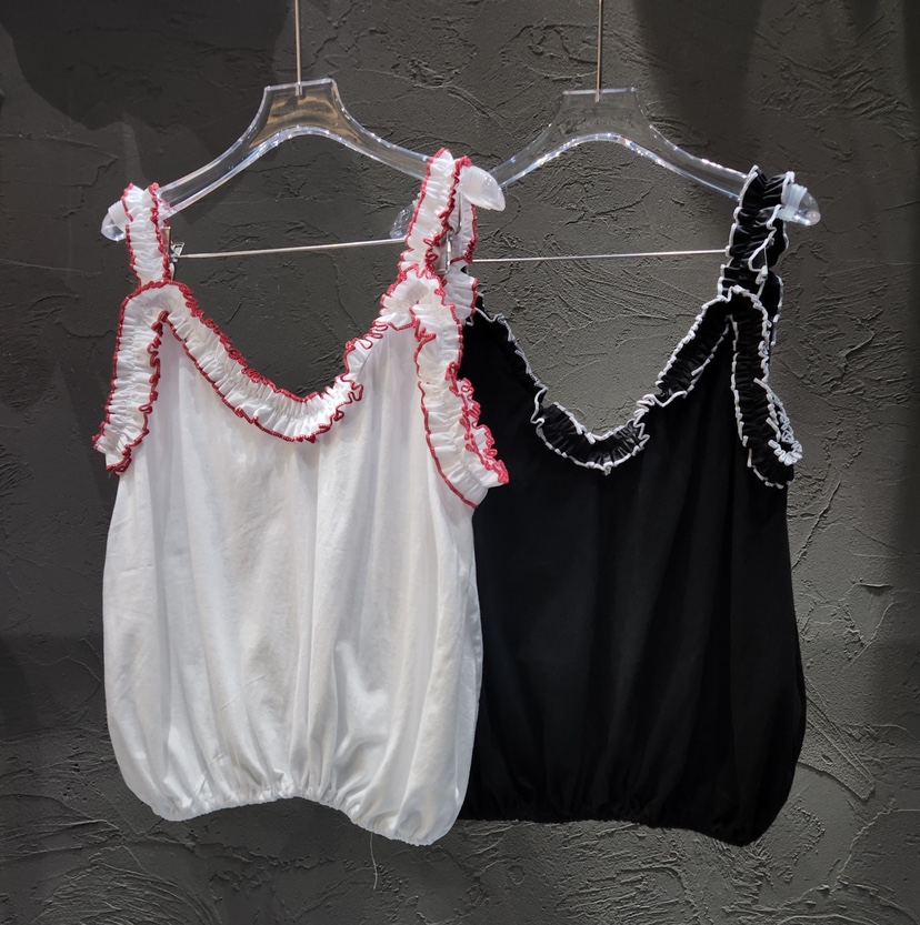 BLACK RIBBON-A韓國代購女裝新款熱賣吊帶背心荷葉邊無袖BLACK RIBBON-A吊帶/背心