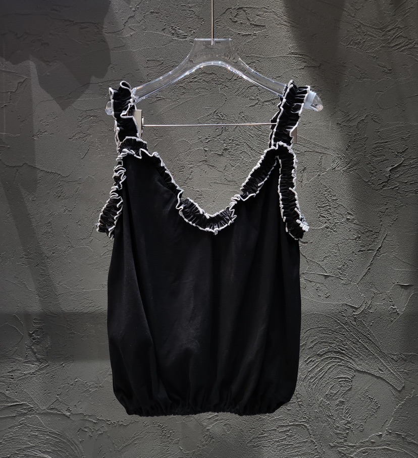 BLACK RIBBON-A韓國代購女裝新款熱賣吊帶背心荷葉邊無袖BLACK RIBBON-A吊帶/背心圖色2