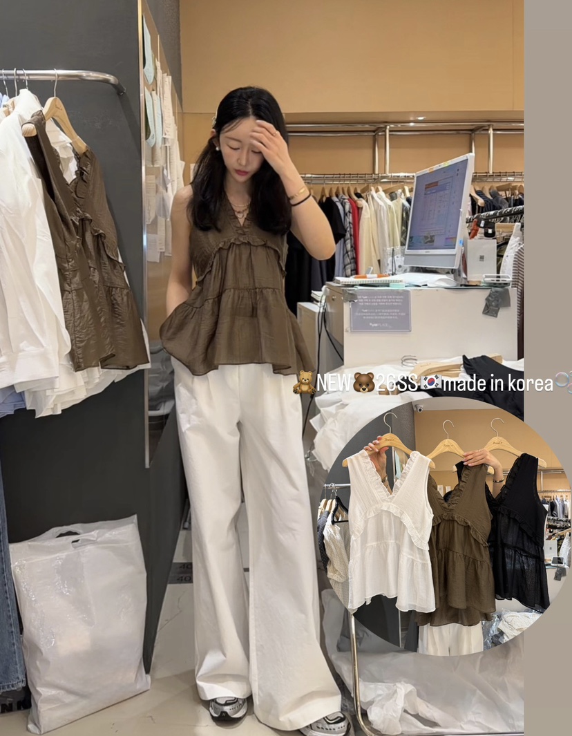 BOUND.A韓國直郵女裝新品26夏季26春夏吊帶背心荷葉邊無袖LBOUND.A吊帶/背心
