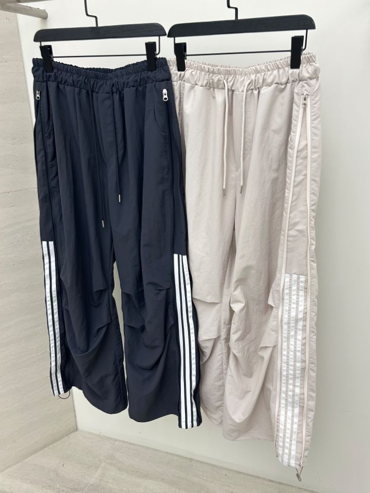 HESTORY東大門實拍韓國女裝新品時尚休閑褲男女同款拉鏈條紋HESTORY休閑褲