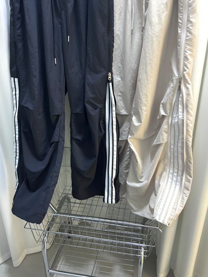 HESTORY東大門實拍韓國女裝新品時尚休閑褲男女同款拉鏈條紋HESTORY休閑褲