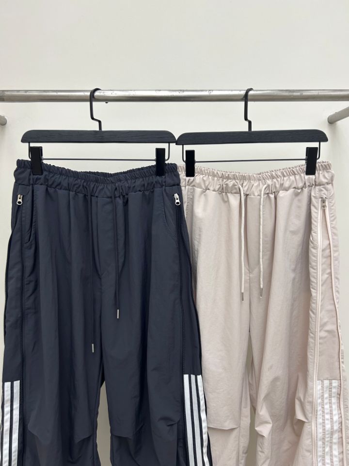 HESTORY東大門實拍韓國女裝新品時尚休閑褲男女同款拉鏈條紋HESTORY休閑褲