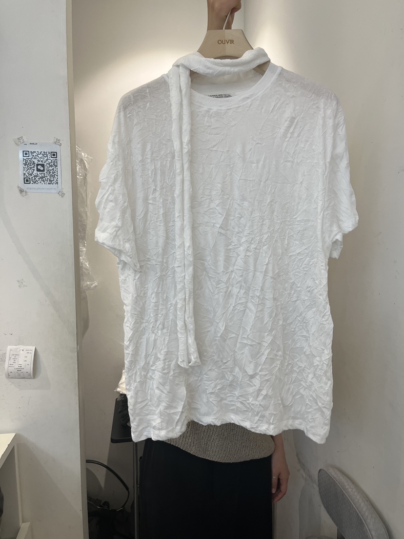 OUVIR韓國直郵女士新品26春夏職業T恤含圍巾套裝褶皺寬松O.V.R/OUVIRT恤圖色1