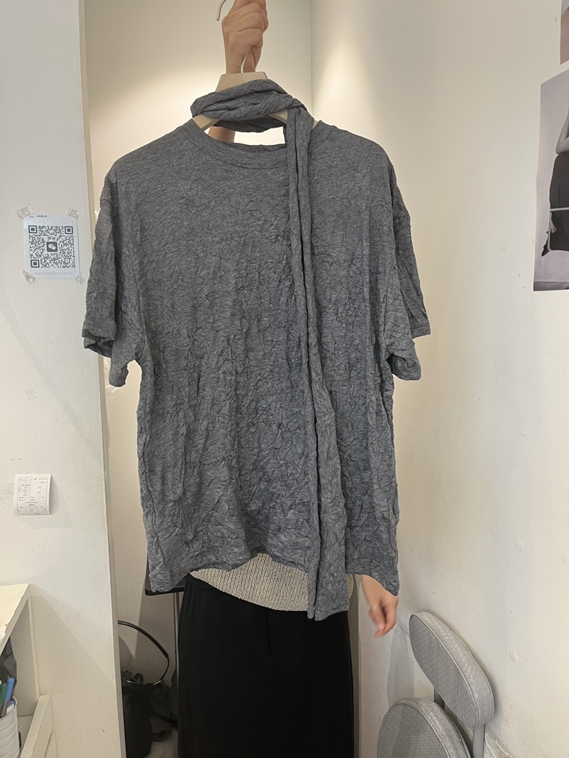 OUVIR韓國直郵女士新品26春夏職業T恤含圍巾套裝褶皺寬松O.V.R/OUVIRT恤圖色2