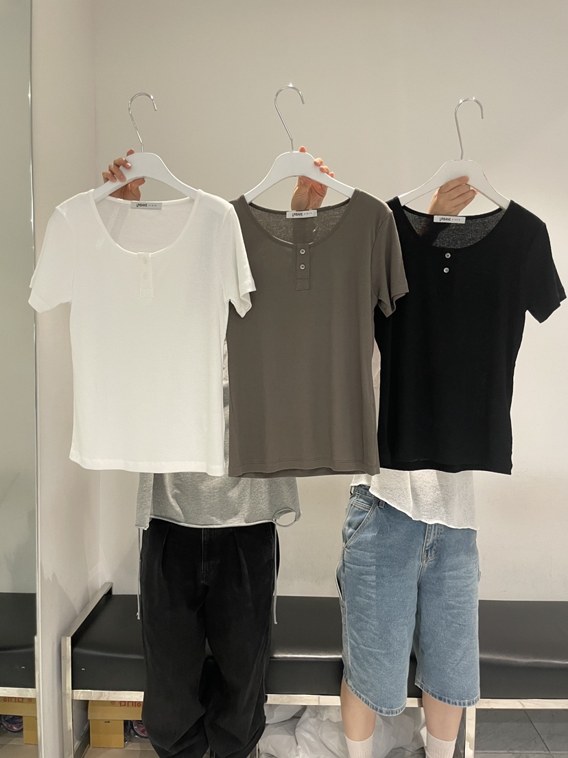 URBANE cloth韓國直郵實拍女士新品26夏季熱賣休閑T恤紐扣URBANE clothT恤