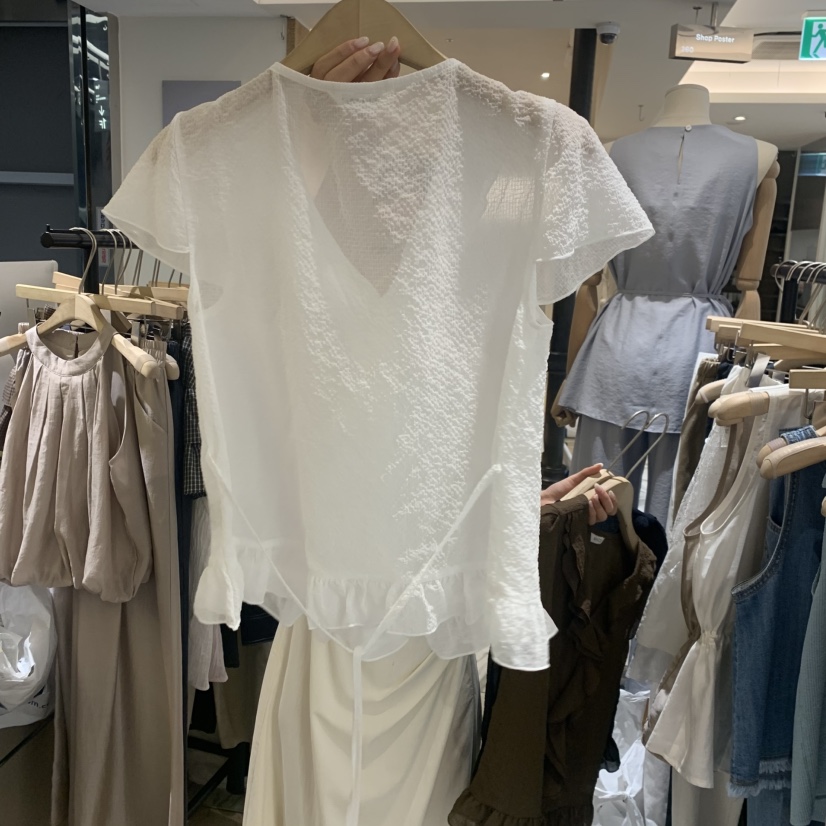 W AND J韓國代購女裝新品職業推薦26夏季襯衫蕾絲衫荷葉邊絨W AND J襯衫/蕾絲衫