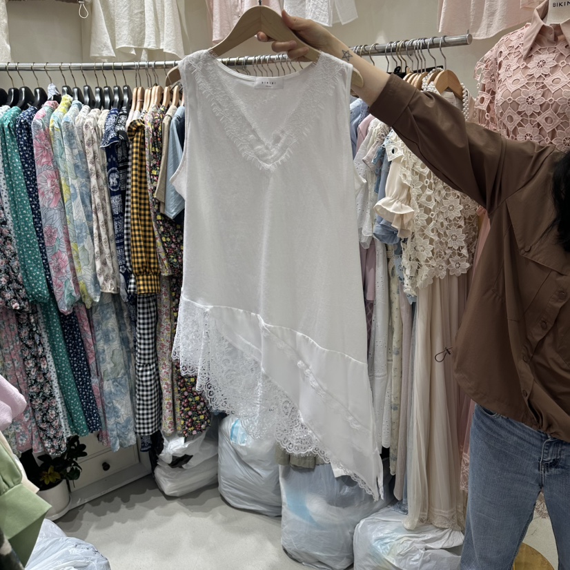 BIKINI韓國東大門代購女士新品26春夏休閑連衣裙不對稱無袖BIKINI連衣裙圖色1