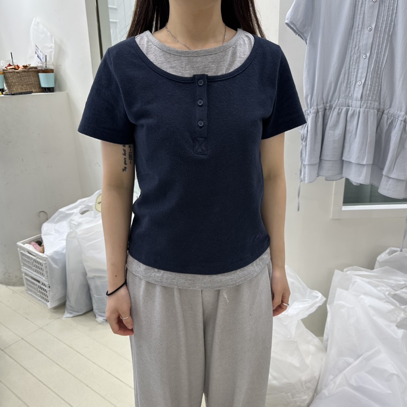 OURMOMENT韓國東大門代購女裝新款休閑職業26春夏T恤假兩件OURMOMENTT恤圖色2