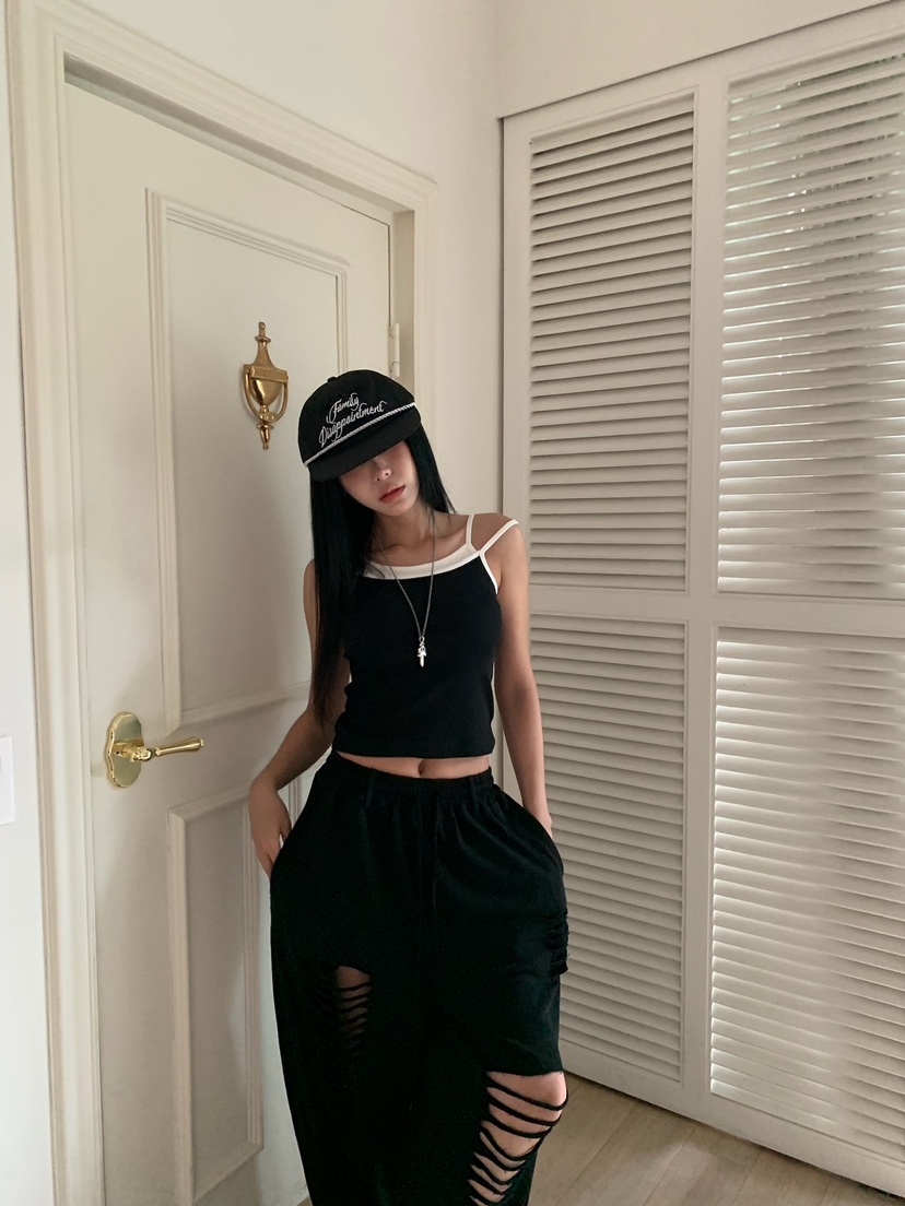 BADCALM韓國代購女裝新品休閑26夏季時尚吊帶背心撞色無袖BADCALM吊帶/背心