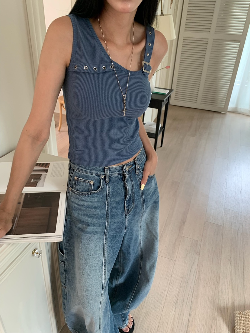BADCALM韓國代購女士新款休閑時尚26春夏吊帶背心染色無袖BADCALM吊帶/背心