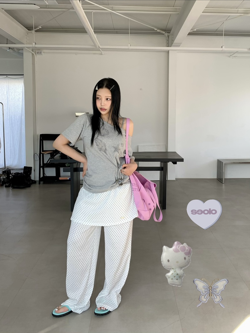 SEOLO韓國直郵女士新品時尚職業26夏季熱賣推薦裙褲褶皺圓點Seolo seoul裙褲